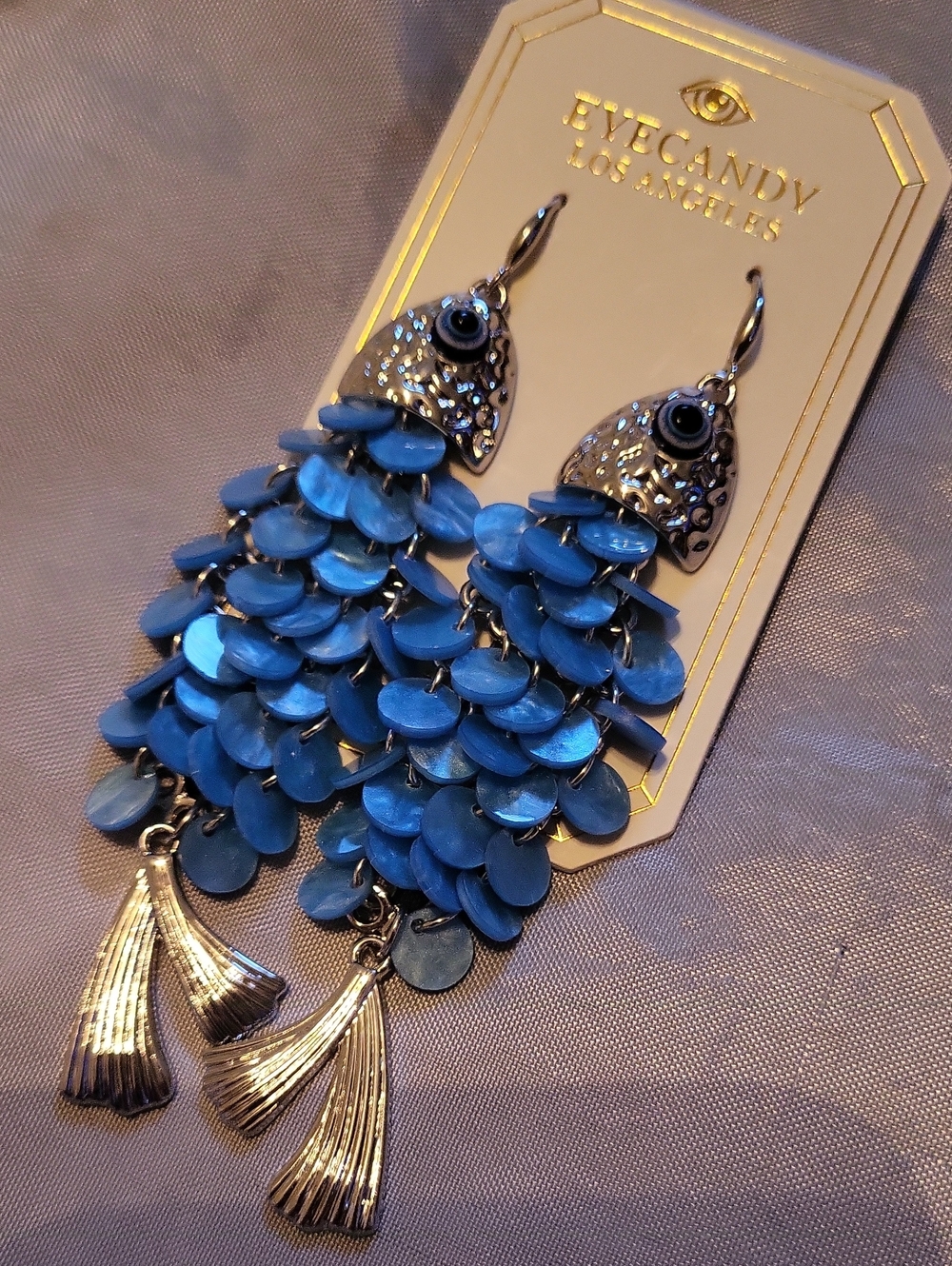 EyeCandy Los Angeles Blue Fishscale Dangle Earrings Te
